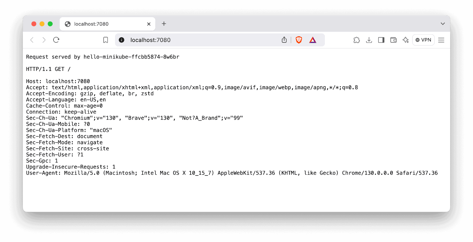 The web interface of the hello-minikube deployment.